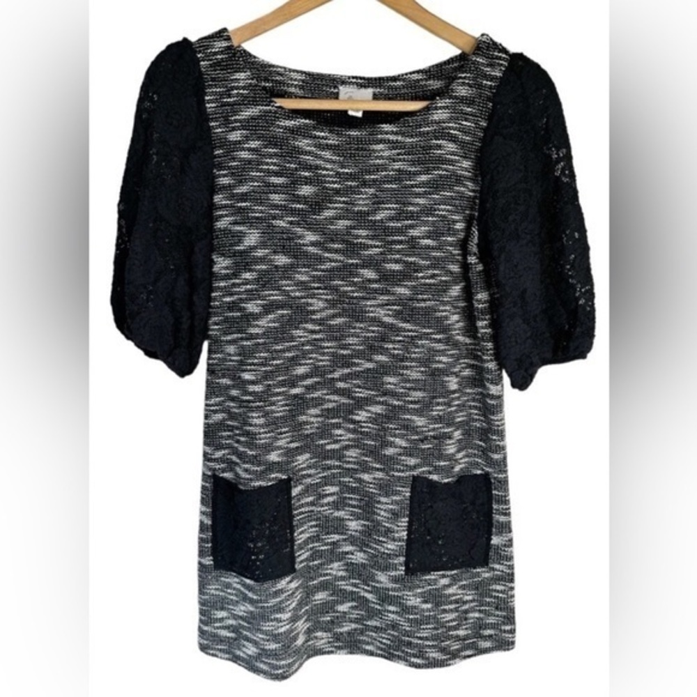 Anthropologie Postmark Black White Textured Tweed Knit Tunic Dress Lace Size S - Picture 4 of 11
